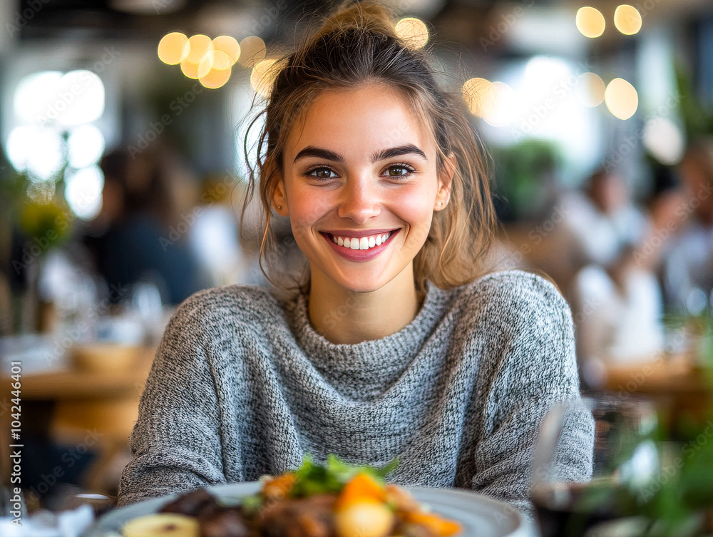 Happy Woman Enjoying Dinner with Friends Happy Woman Enjoying Dinner with Friends