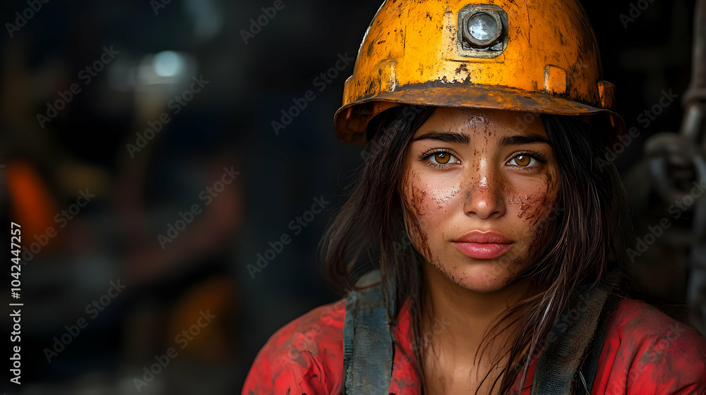 A young miner with a dirty face and helmet, reflecting hard work. A young miner with a dirty face and helmet, reflecting hard work.
