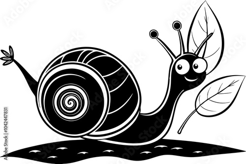 Cute snail moving vector art illustration