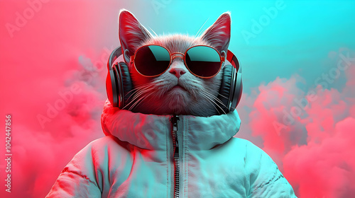 A cool cat wearing headphon...