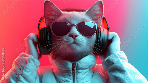 A cool cat wearing headphon...