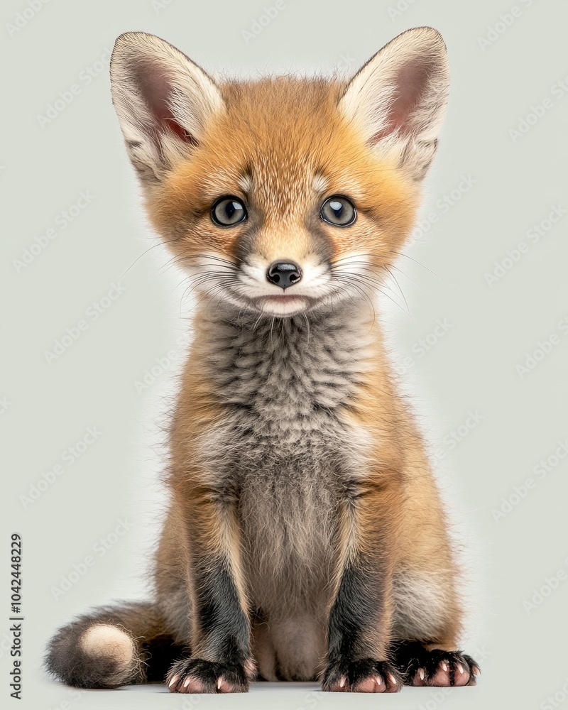 the baby Swift Fox , portrait view, white copy space on right, Isolated on white Background the baby Swift Fox , portrait view, white copy space on right, Isolated on white Background