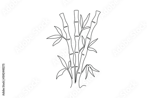 Continuous one line drawing bamboo trees for plantation decoration logo identity. Fresh evergreen perennial flowering plant concept for plant icon. Single line draw design vector graphic illustration