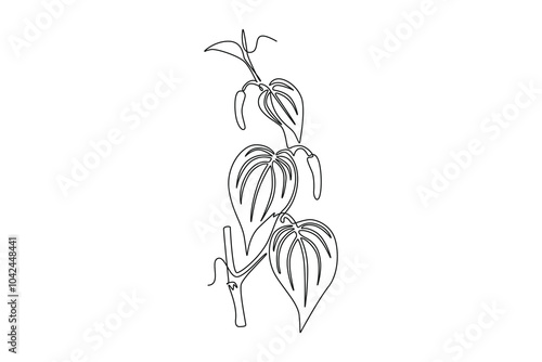 Single continuous line drawing pile of healthy organic fresh betel leaves on branch agriculture logo. Mouth freshener utility concept for plants icon. One line draw graphic design vector illustration