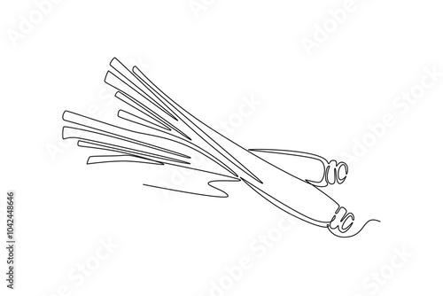Single continuous line drawing of whole healthy organic lemongrass for farm logo identity. Fresh cymbopogon concept for grass vegetable icon. Dynamic one line draw graphic design vector illustration
