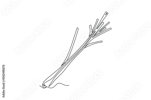 Single continuous line drawing of whole healthy organic lemongrass for farm logo identity. Fresh cymbopogon concept for grass vegetable icon. Dynamic one line draw graphic design vector illustration