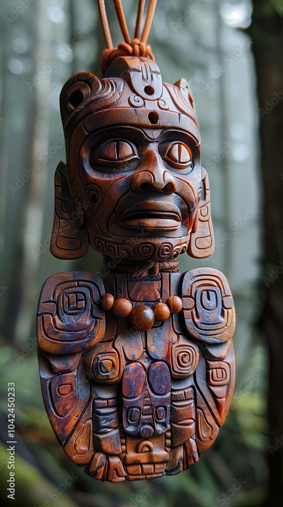 Intricate Wood Carving: Ancient Totem with Symbolic Design Intricate Wood Carving: Ancient Totem with Symbolic Design