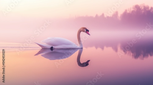 Swan on Misty Lake 