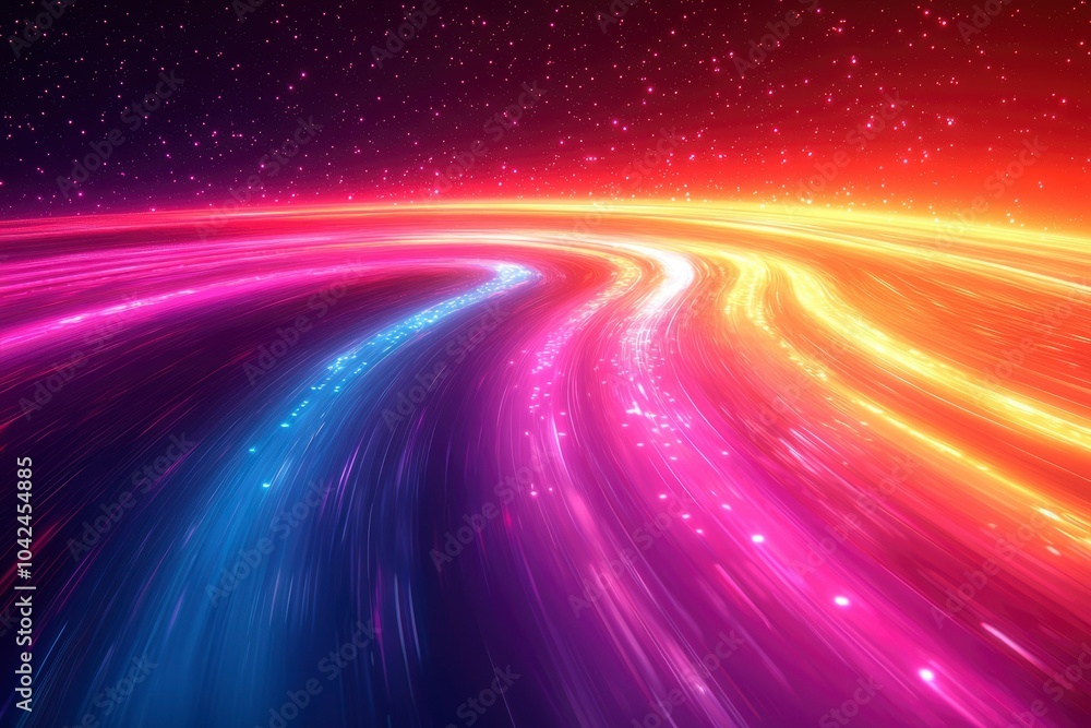 Abstract Cosmic Landscape with Glowing Lines and Stars Abstract Cosmic Landscape with Glowing Lines and Stars