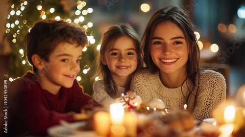 En la Navidad familiar los niños posan sonriente ante las cámaras y en la cena de Navidad bajo las luces del arbolito.