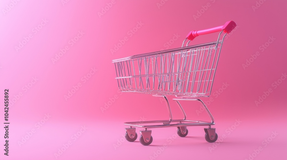 Minimalist shopping cart on a pink background Minimalist shopping cart on a pink background
