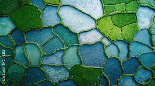 Aerial View of Colorful Rice Fields and Irrigation Canals photo