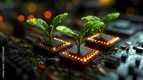 Circuit board with glowing ...