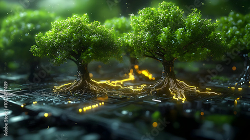Futuristic trees with glowi...