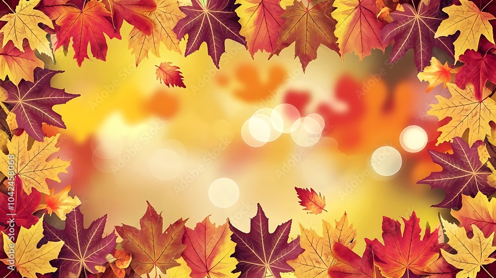 Autumn Themed Image Red and Gold Maple Leaves , Warm Background Autumn Themed Image Red and Gold Maple Leaves , Warm Background
