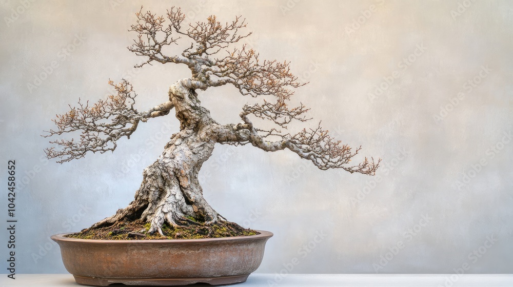 Elegant Bonsai Tree in Simple Pot on Neutral Background Elegant Bonsai Tree in Simple Pot on Neutral Background