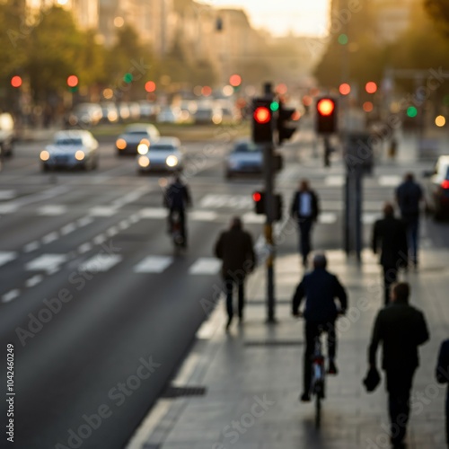 Wallpaper Mural Morning commute with people walking and biking on a city street Torontodigital.ca