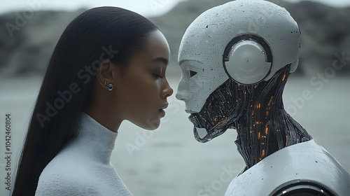 A human and a robot face ea...