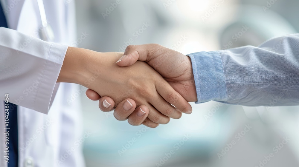 A female patient warmly shakes hands with her dentist in a welcoming office, showcasing trust and care in dental health. A female patient warmly shakes hands with her dentist in a welcoming office, showcasing trust and care in dental health.