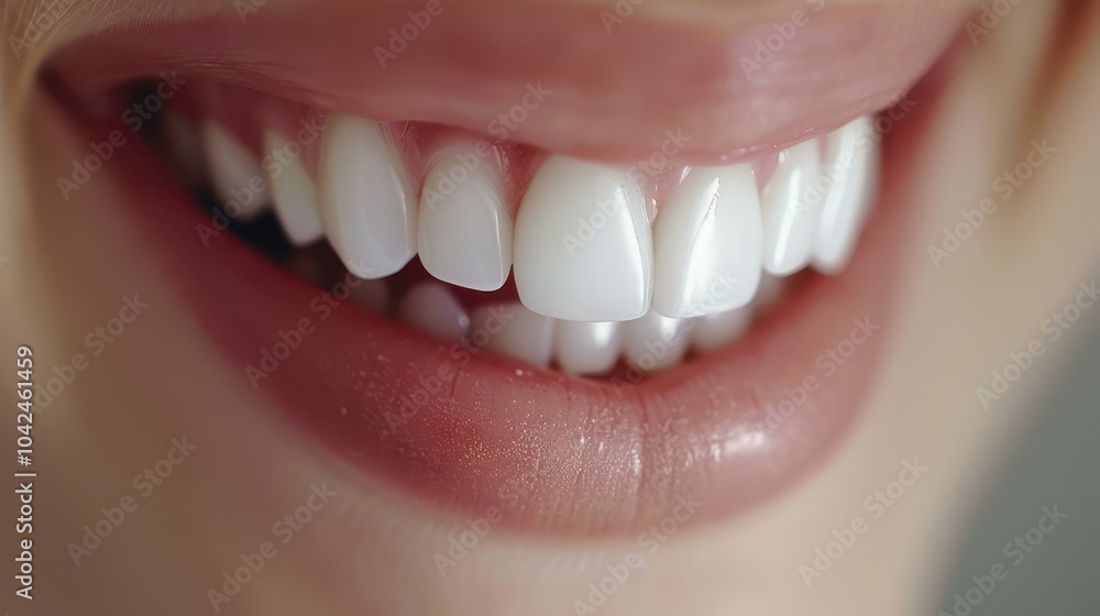 Fototapeta premium Happy woman shows off her bright smile, showcasing her healthy teeth after a visit to the dentist.