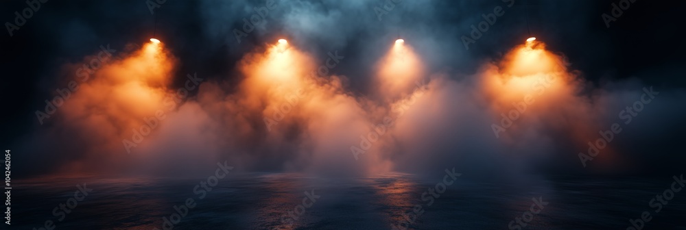 A dark background with smoke and lights, creating an atmospheric effect A dark background with smoke and lights, creating an atmospheric effect