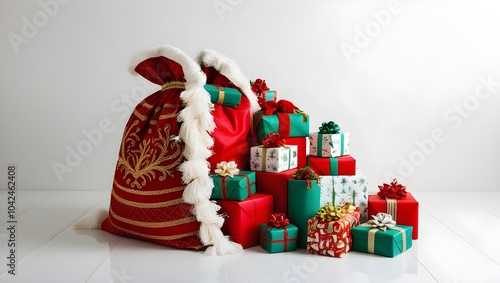 A vibrant Christmas sack adorned with intricate golden