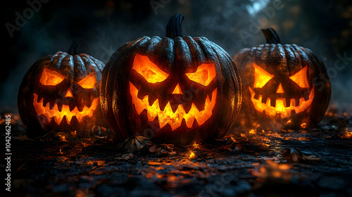 Three glowing jack-o'-lante...