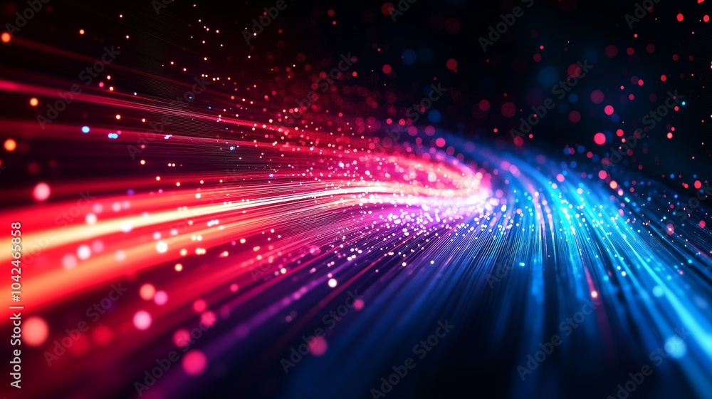 Obraz premium Fiber optic light lines, speed and technology background, blue red color gradient