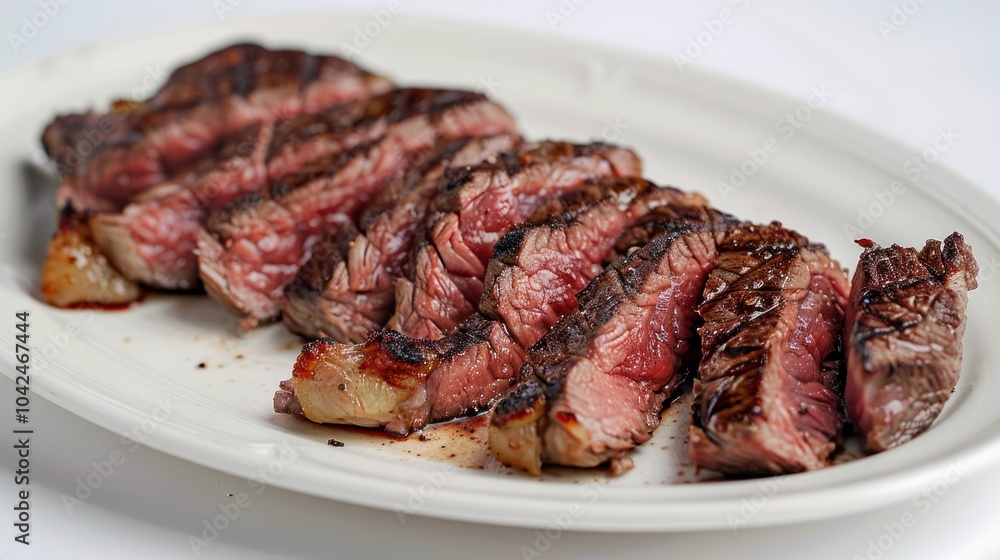 Grilled Steak Slices on a White Plate Grilled Steak Slices on a White Plate
