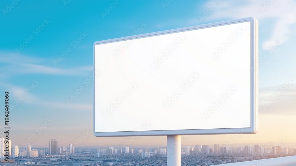 Fototapeta premium Blank urban billboard against clear sky at sunrise