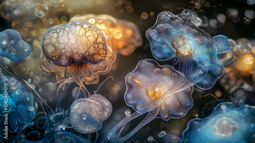 Colorful jellyfish floating...