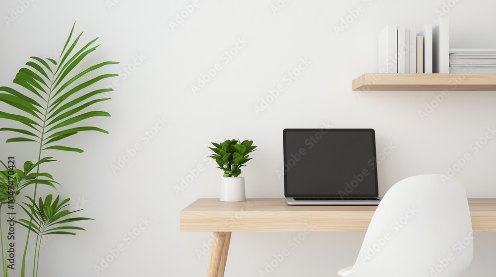 Fototapeta premium Modern workspace design a minimalist approach with natural elements for productivity and aesthetic appeal