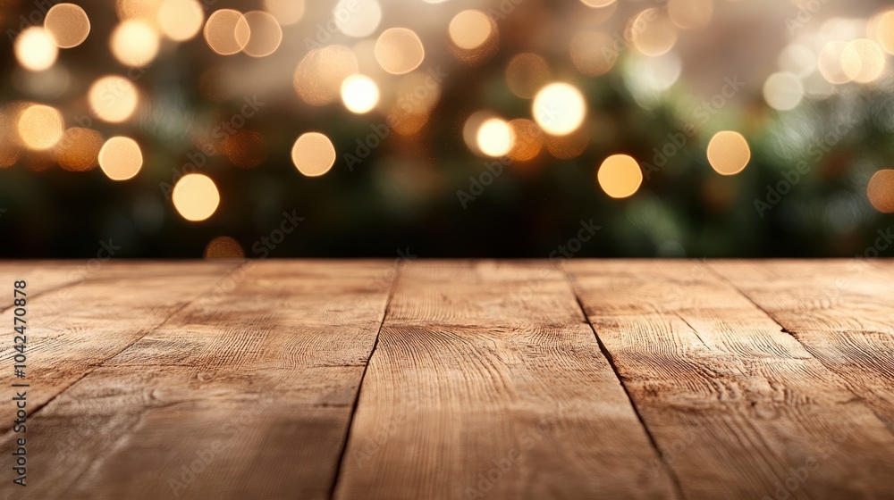 A wooden table surface in focus with a blurred golden bokeh light background, suggesting a warm and festive setting or atmosphere. A wooden table surface in focus with a blurred golden bokeh light background, suggesting a warm and festive setting or atmosphere.