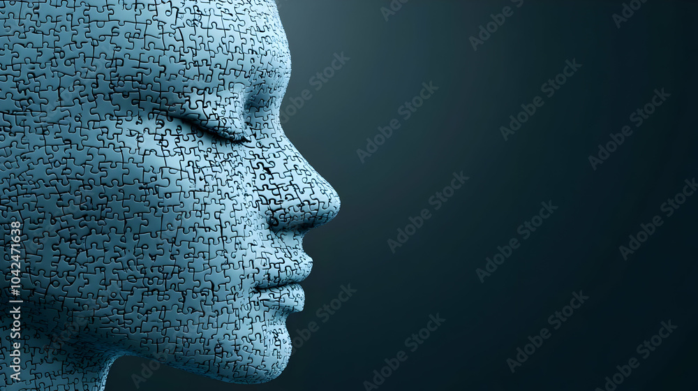 Puzzle Pieces Forming a Human Face, Abstract Art Puzzle Pieces Forming a Human Face, Abstract Art