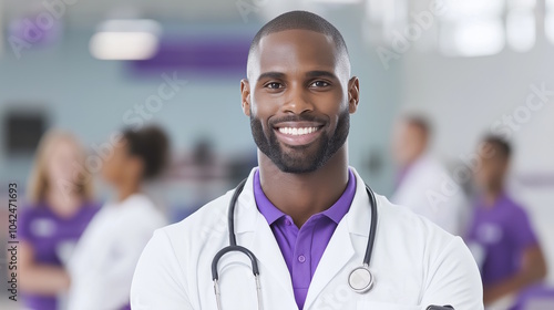 Confident young medical professional smiling in hospital setting