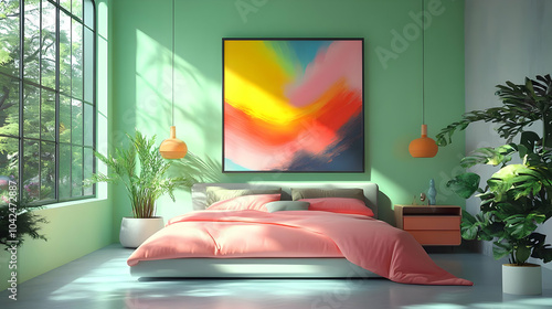 Bright, modern bedroom with...