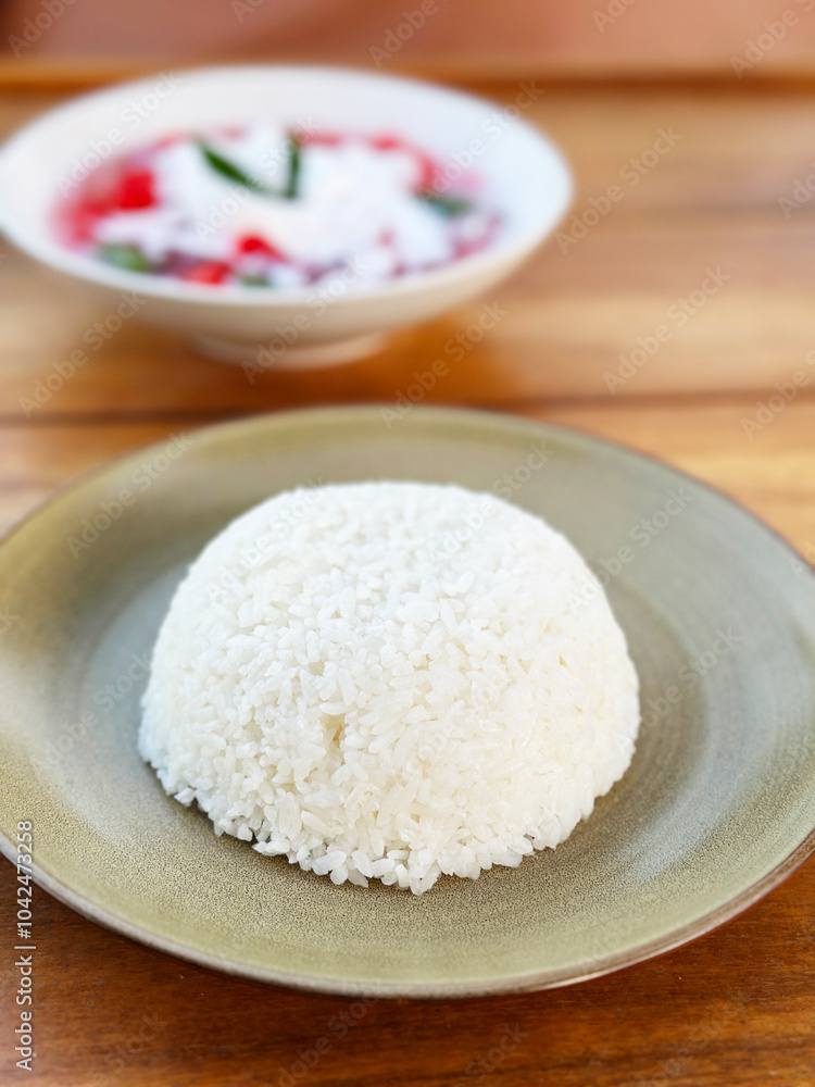 Close up of steam basmati rice on plate Close up of steam basmati rice on plate