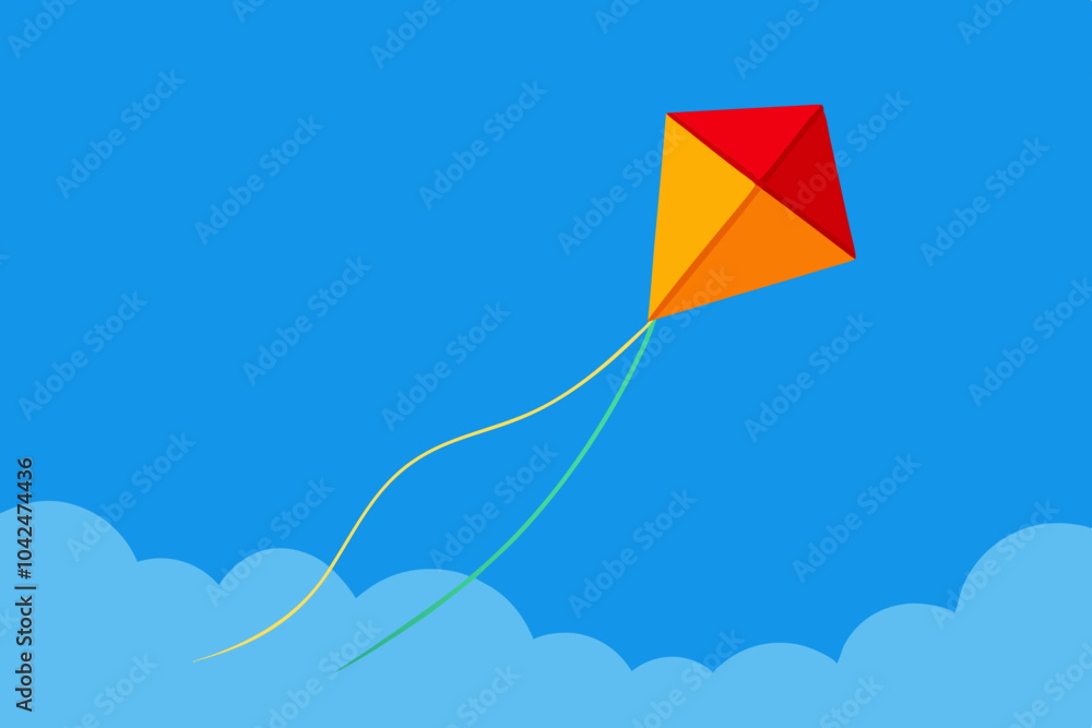 Beautiful kite flying in the sky vector art illustration Beautiful kite flying in the sky vector art illustration