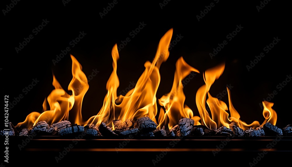 Naklejka premium A flames dancing in a fireplace against a d