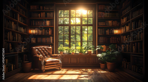 Cozy library with a leather...