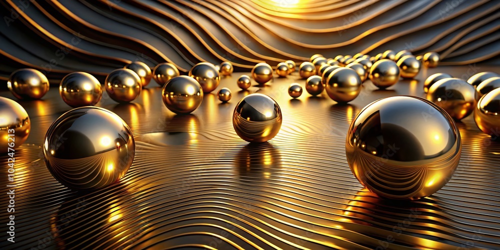 Obraz premium Abstract Gold Spheres with Wavy Surface Background for Urban Exploration Photography
