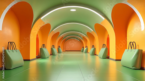 Vibrant hallway with green ...