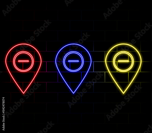 Location icon vector. Pin neon luminous outline line sign. Navigation map, gps, direction, place, compass, contact, search concept. Flat style, graphic design, logo, Web, UI, mobile app, EPS.