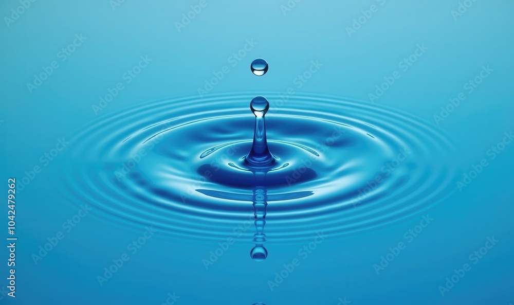A mesmerizing close up of a water droplet creating ripples in a serene blue background, symbolizing purity and tranquility for various creative and business uses. A mesmerizing close up of a water droplet creating ripples in a serene blue background, symbolizing purity and tranquility for various creative and business uses.