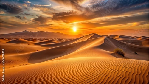 Fototapeta Naklejka Na Ścianę i Meble -  Desert dunes at sunset with orange sky