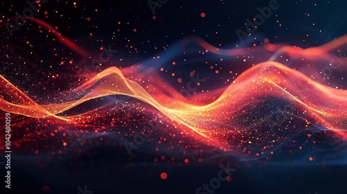 Abstract Energy Waves with Glowing Particles in Dark Blue Space