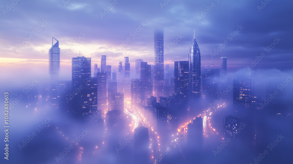 Fototapeta premium Purple Dawn Urban Skyline