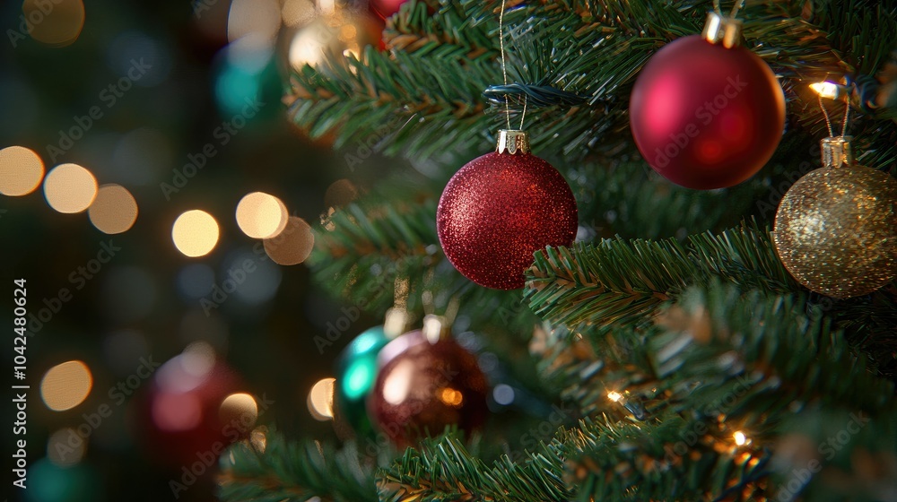 Sparkling Ornaments on a Festive Christmas Tree Sparkling Ornaments on a Festive Christmas Tree