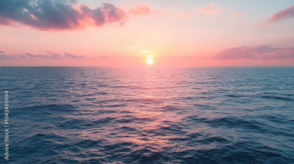 Obraz premium Serene Sunset Over Calm Ocean Waves