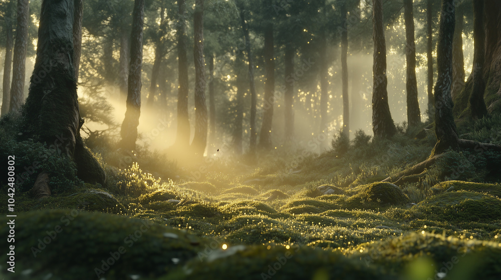 Fototapeta premium Mystical Forest Sunbeams Morning